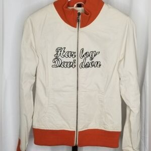 Harley-Davidson Womens Orange Trim Eagle Biker Wings Nylon Zip up Jacket